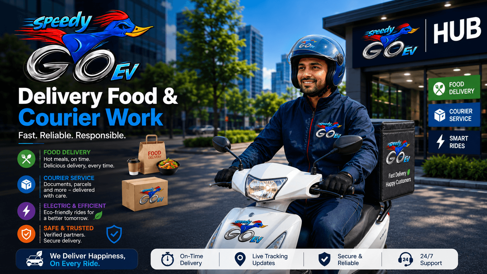 Food, groceries, courier runs. All-day riding is exactly what an electric scooty is cheapest at.