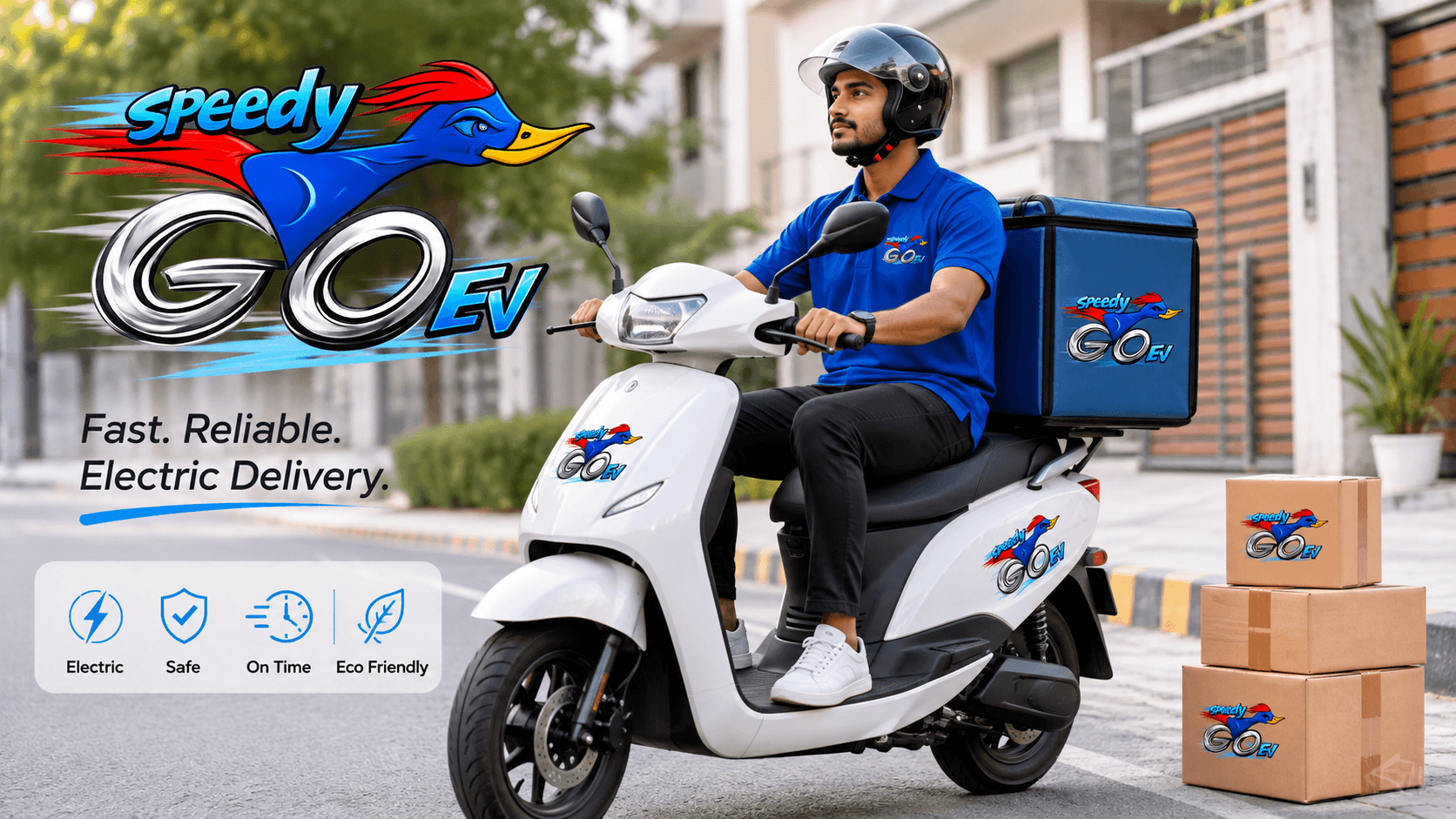 Insulated delivery bags strapped to a two-wheeler on an Indian street